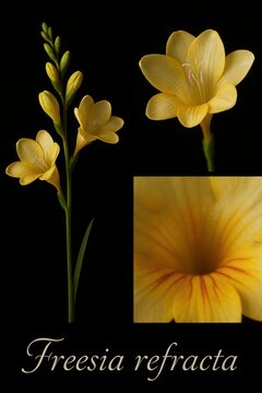 Botanical reference of Freesia refracta tracing bud development, petal venation, and internal floral anatomy