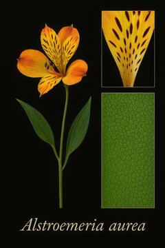 Botanical documentation of Alstroemeria aurea highlighting streak patterning and twisted leaf orientation