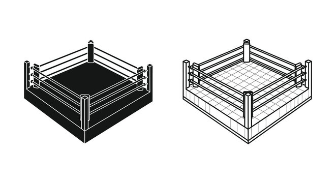 Boxing Ring Illustration Black And White Line Art Design