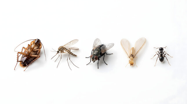 Dead Household Insects Collection Isolated on White Background for Pest Control Concept