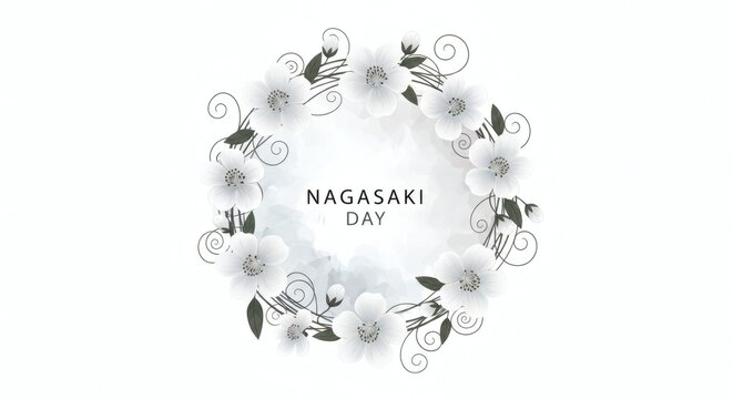 Elegant Nagasaki Day floral remembrance wreath with origami cranes symbolizing peace, hope and humanitarian awareness