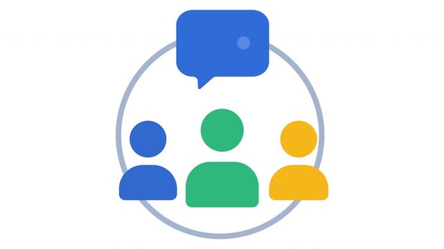 People avatars connected in circle with speech bubbles, social media network communication and business team collaboration flat vector motion graphics animation video