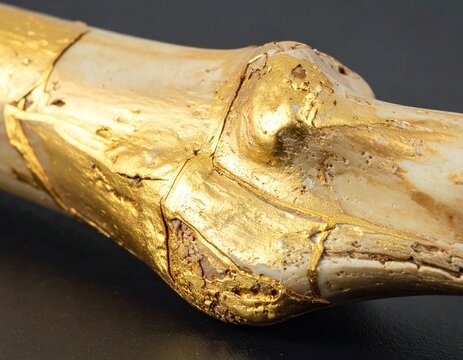Ancient artifact with gilded bone fragments, showcasing intricate repair