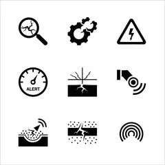 Fototapeta premium Set of icons for industrial inspection, damage detection, and alert systems