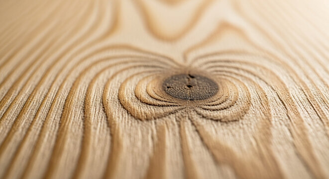 Close up wood grain with knot detail, natural texture background, light brown pine wood