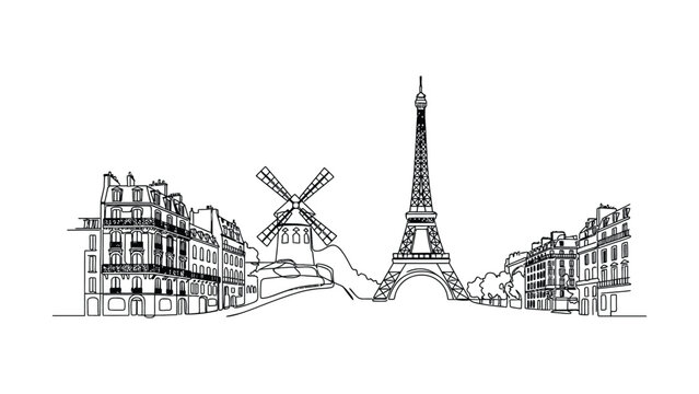Elegant Paris Skyline Illustration Featuring Iconic Landmarks And Buildings