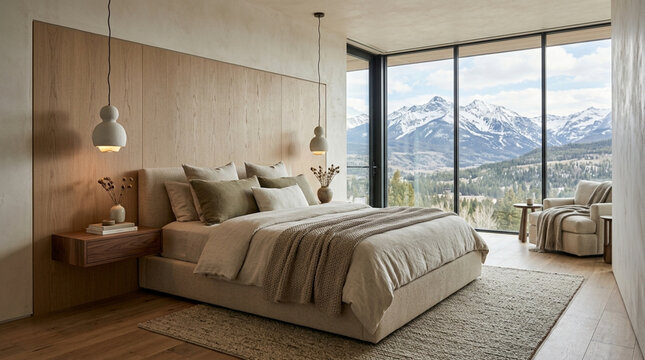 Modern Bedroom with Mountain View
