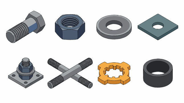 Assorted Industrial Fasteners and Hardware Components.