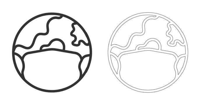 Earth planet icon wearing a medical face mask