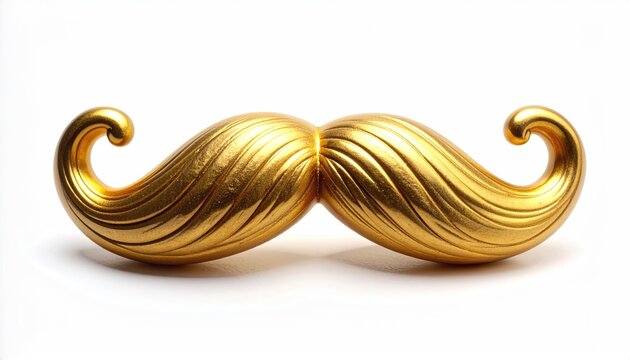 A gleaming, golden, handlebar mustache against a stark white background