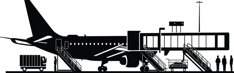 Fototapeta premium Passenger Airplane at Airport Terminal Silhouette Vector