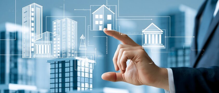 digital payment and banking ecosystem supporting property investment, premium business technology photography