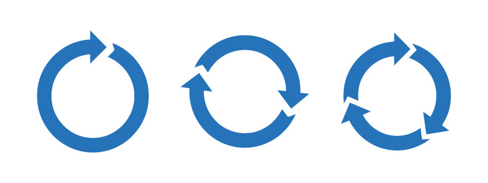 Circular arrow sequence in blue representing cyclical processes or rotation