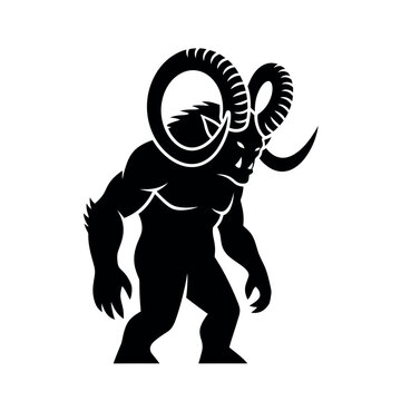 Krampus horned demon monster standing silhouette illustration.