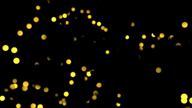 Bokeh lights rising in seamless loop. Abstract animation loop with gold bokeh particles rise upwards on black background