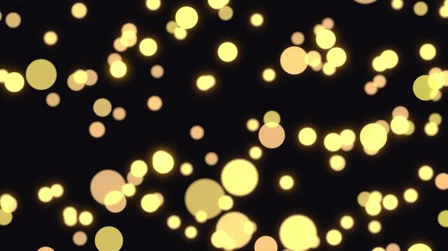 Bokeh lights rising in seamless loop. Abstract animation loop with gold bokeh particles rise upwards on black background