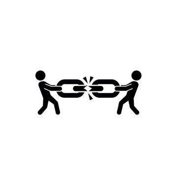 Two people breaking a chain link.