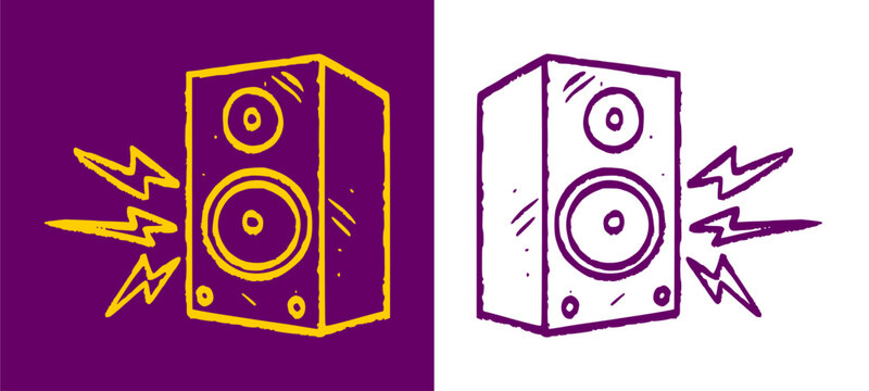 Speaker doodle illustration features a hand drawn audio sound box element. Dynamic party bass loudspeaker graphic for modern music festival poster t-shirt print layout clip art.