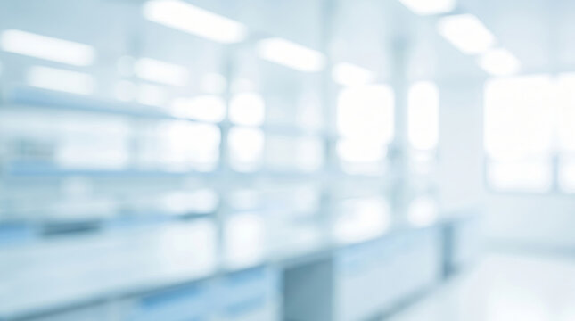 Science lab empty table background blur sterile research space modern clean white interior light window. Scientific chemistry research laboratory. modern clean interior room, equipment blur