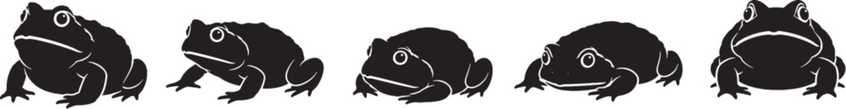 Pacman Frog Black Silhouette Icon Set