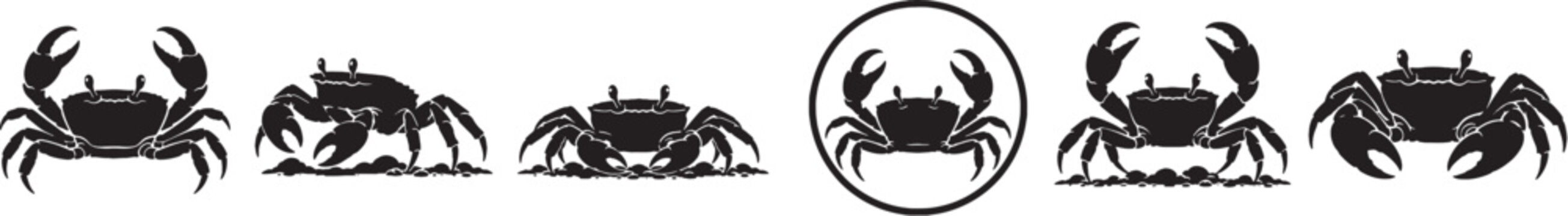Rainbow Crab Silhouette Icon Set Black Vector Land Crab Wildlife Collection
