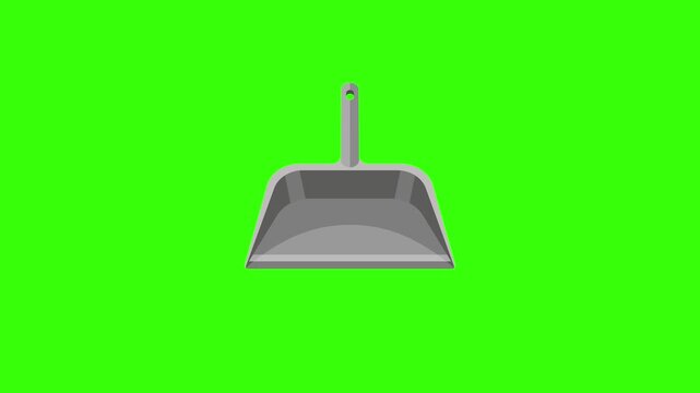 Cartoon Gray Dust Pan Household Chores Clean Up Concept Loop Animation on Green Screen