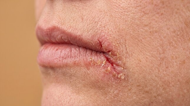 Cracked Dry Lips with Bleeding and Peeling Skin Close Up
