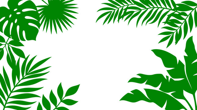 Green tropical leaves frame with monstera and palm plants in a modern artistic vector style Vector