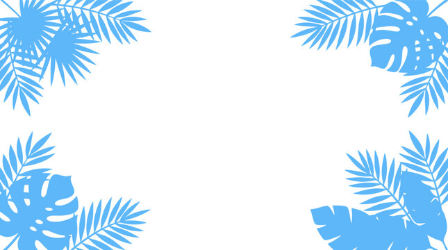 Blue tropical palm leaves and monstera plant foliage frame for a summer design border Vector