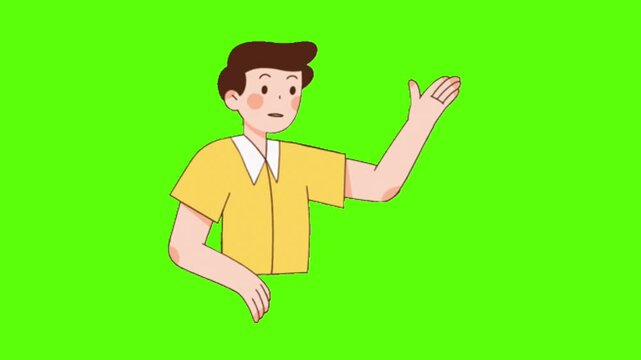 Young man presenting copy space with hand gesture in flat vector illustration design