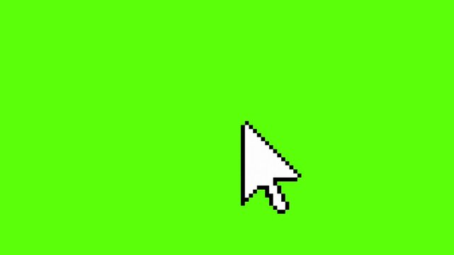 Computer mouse cursor pointing arrow clicking on digital display screen chroma key background