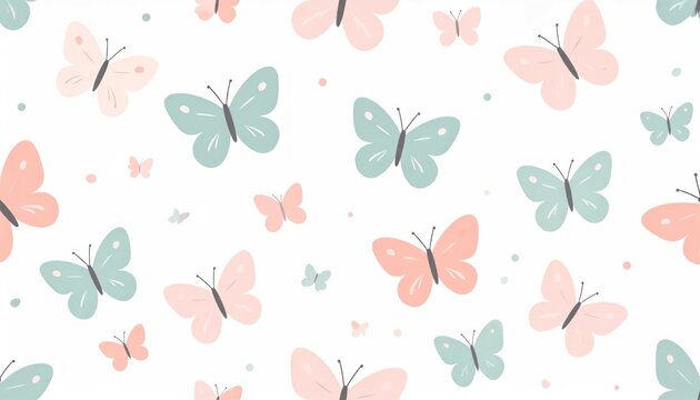 Minimalist pastel butterfly repeat pattern design.
