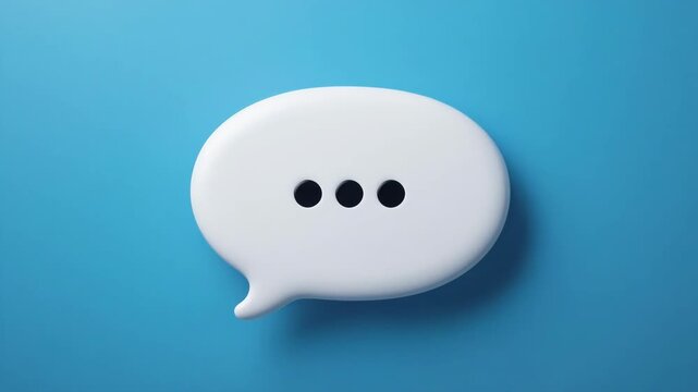 White speech bubble pulsing with dots in a clean blue studio environment