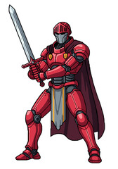 Fototapeta premium Red Knight Robot Warrior With Sword