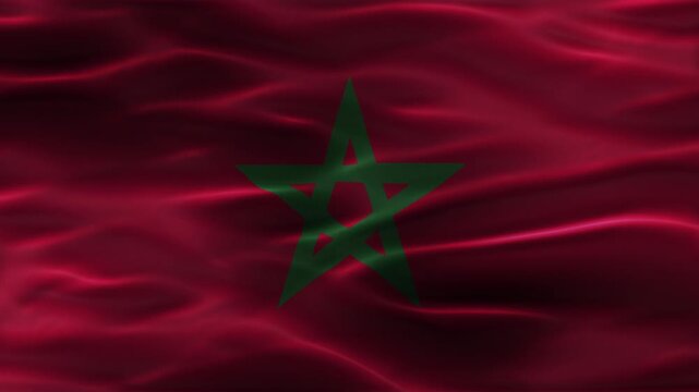 Morocco flag waving Video. Moroccan flag made of satin or silk fabric. 4K Video Animation.