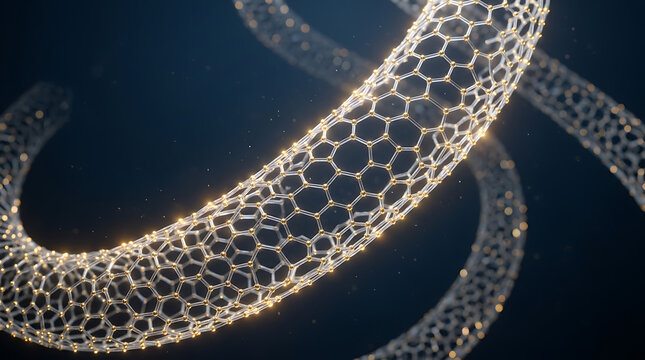 Abstract 3D rendering of carbon nanotubes representing advanced nanotechnology and molecular engineering structures.