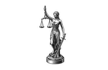 Fototapeta premium Lady Justice Statue with Scales and Sword Illustration Engraving Style