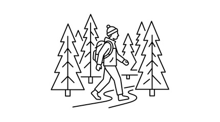 Hiker in Pine Forest Vector Illustration © Difla