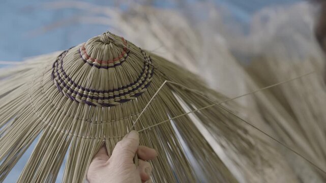 Close-Up of Traditional Bon Odori Hat Being Handwoven in Ugo Town Akit