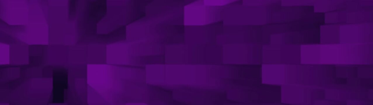 Purple geometric background with dynamic abstract blocks moving through dark space in cinematic animation.