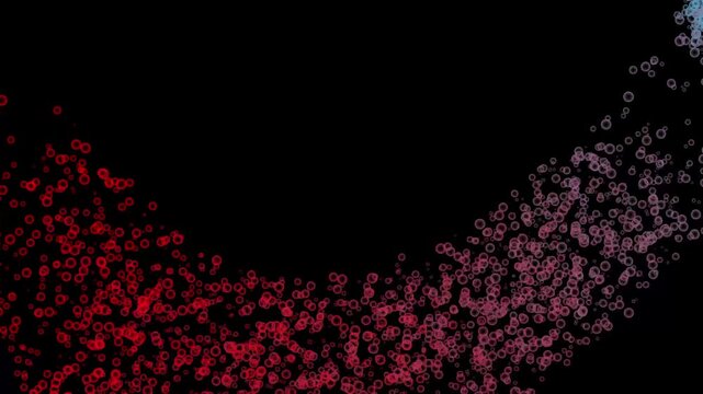 Abstract Red Bubble Particles Swirling and Flowing in Multi-Directional Complex Clusters and Streams on Black Background, Dynamic Red Cell Motion Graphics VFX Overlay for Data Visualization and Sci-Fi