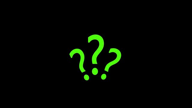 Three Green Question Mark Symbols Isolated on Black Background, Minimalist Query Punctuation Mark Graphic Icon Set for Quiz, Help Center, Unknown Problem, Solution, FAQ, and Support UI Elements