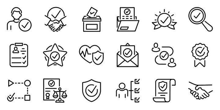 Checkmark, validation icon set. Linear icon collection. Editable stroke. Vector illustration
