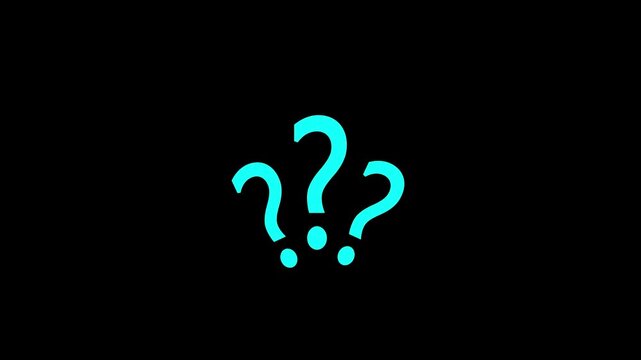 Three Cyan Question Mark Symbols Isolated on Black Background, Minimalist Query Punctuation Mark Graphic Icon Set for Quiz, Help Center, Unknown Problem, Solution, FAQ, and Support UI Elements
