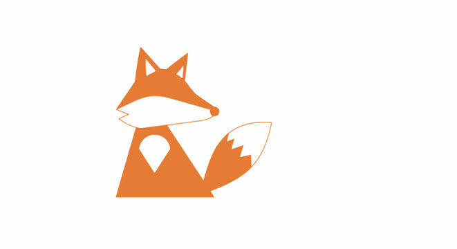 Minimalist geometric orange fox icon design set against a clean solid white background surface with flat vector illustration