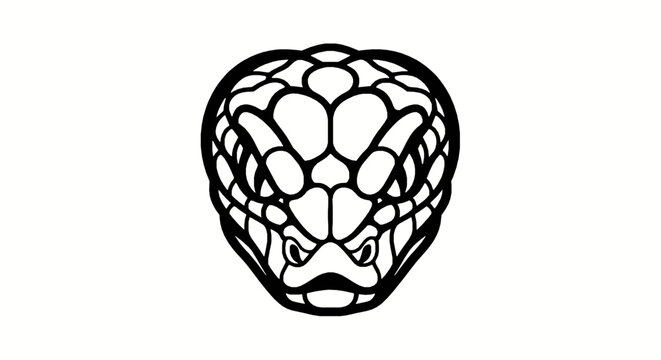 Minimalist black and white snake head vector illustration for graphic design with geometric scale patterns