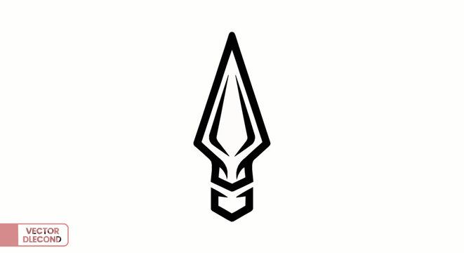 Minimalist black spearhead emblem isolated against solid white background for modern graphic design projects