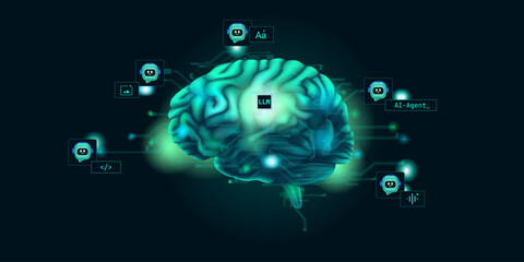 Illustration of abstract stream information. Generate image, video from prompt concept. Big data, technology, AI, data transfer, data flow, generative ai, large language model, ai brain background © Krot_Studio