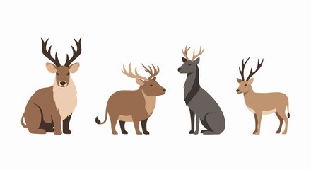 Naklejka premium Set of four stylized deer characters in flat vector graphic design style isolated illustration