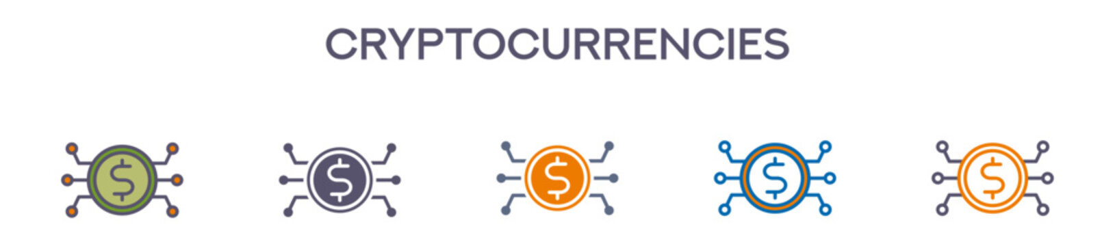 Cryptocurrencies Element For Design Graphic - Multi Styles. Vector Illustration Of Two Colored And Black. Multiple Icons Designs Can Be Used For Mobile, Ui, Web 